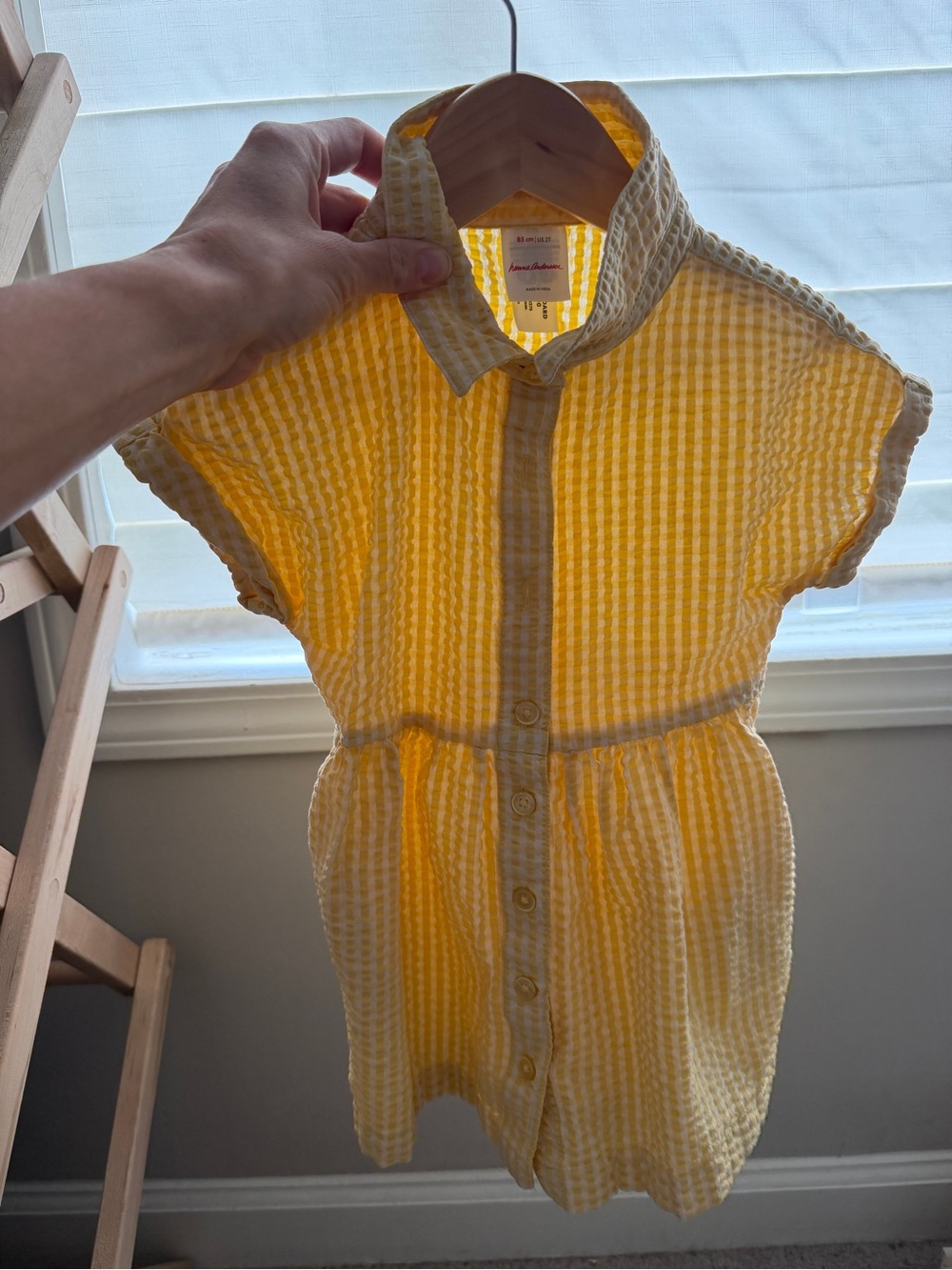 Hanna Andersson Yellow Seersucker Button-Front Girls Dress